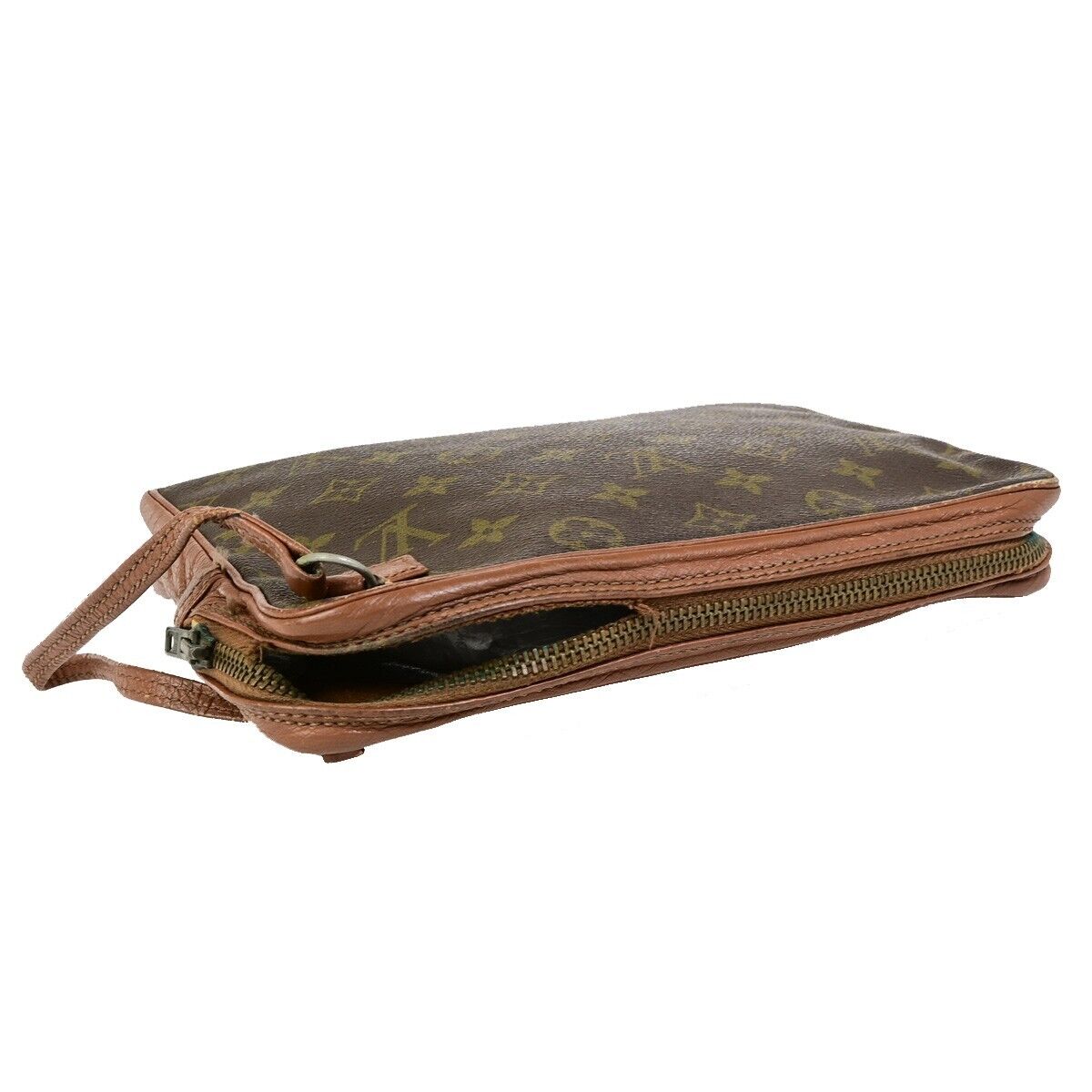 LOUIS VUITTON LV Logo Clutch Hand Bag Monogram Leather Brown france 01EC999