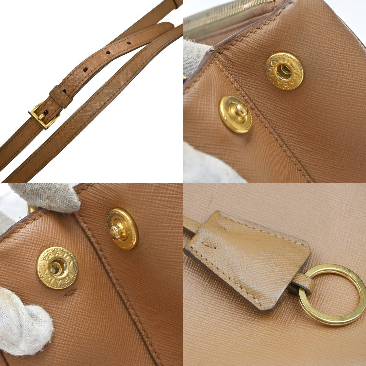PRADA Logo 2Way Shoulder Hand Bag Saffiano Leather Beige GHW Italy 70EF793