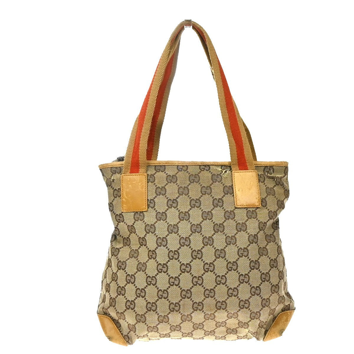 GUCCI Logo Sherry GG Pattern Shoulder Bag Canvas Leather Beige SHW Italy 02YJ173