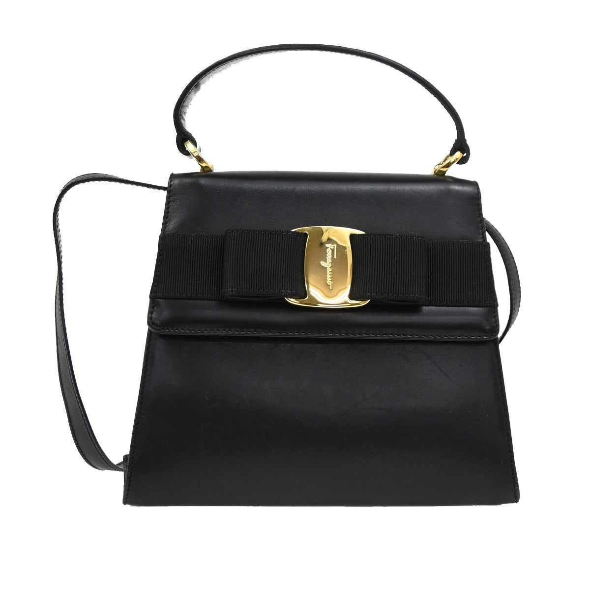 SALVATORE FERRAGAMO Vara Mini 2Way Shoulder Bag Leather Black GHW Italy 30DA236