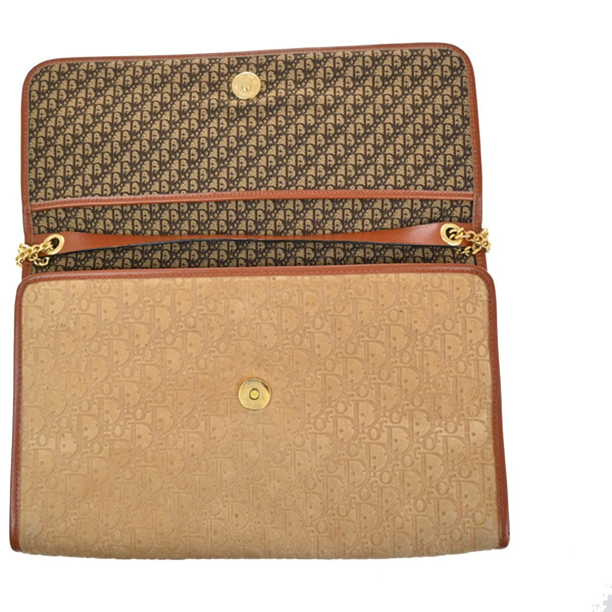 CHRISTIAN DIOR Trotter Chain Shoulder Clutch Bag Suede Leather Beige GHW 69TA411