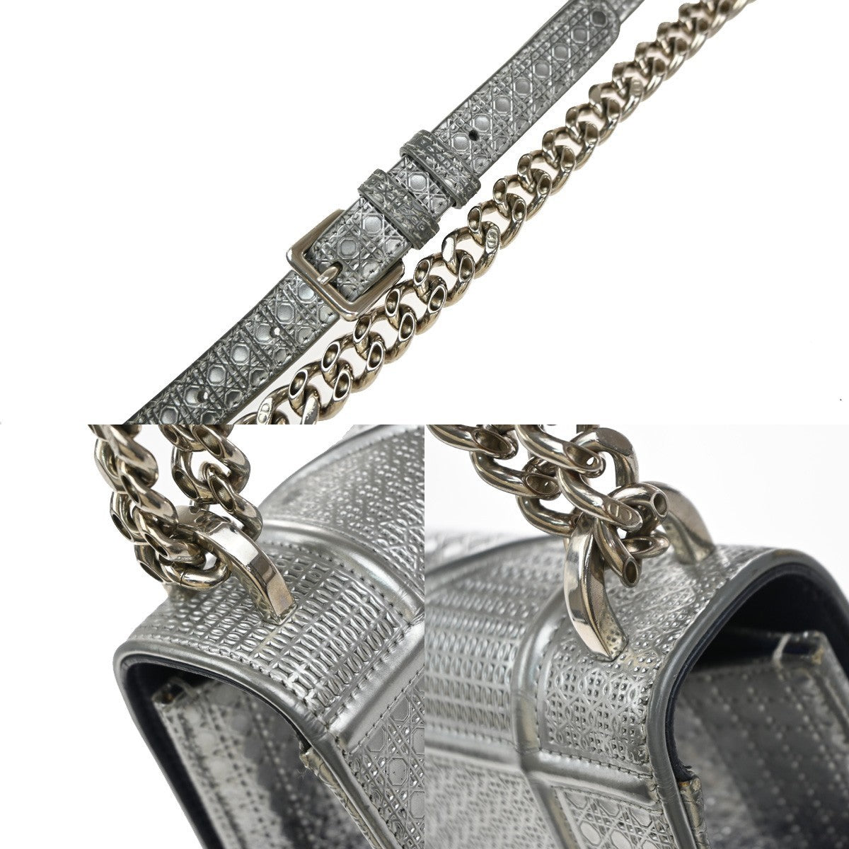 CHRISTIAN DIOR Diorama Chain Shoulder Bag Embossing Leather Blue Silver 12EG331