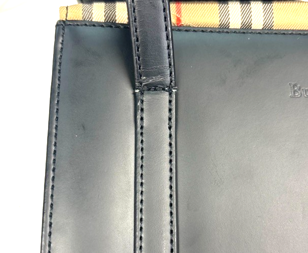 Burbrrys Logo Nova Check Shadow Horse Shoulder Hand Bag Leather Black 30KC505