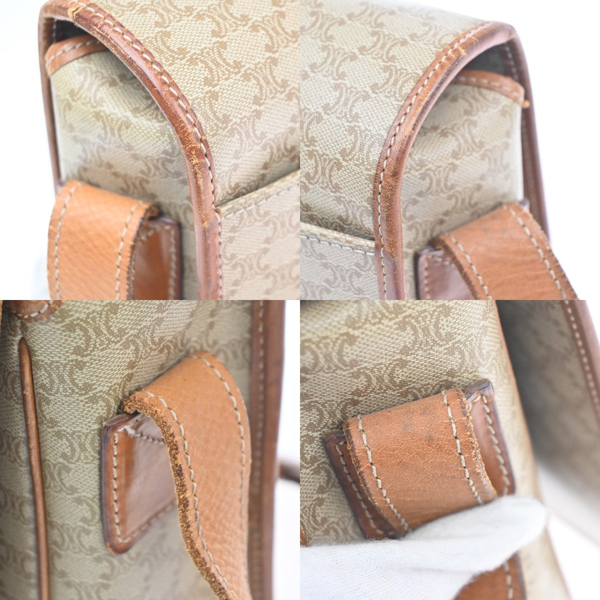 CELINE Logo Macadam Pattern Shoulder Bag PVC Leather Beige GHW Italy 68KC717