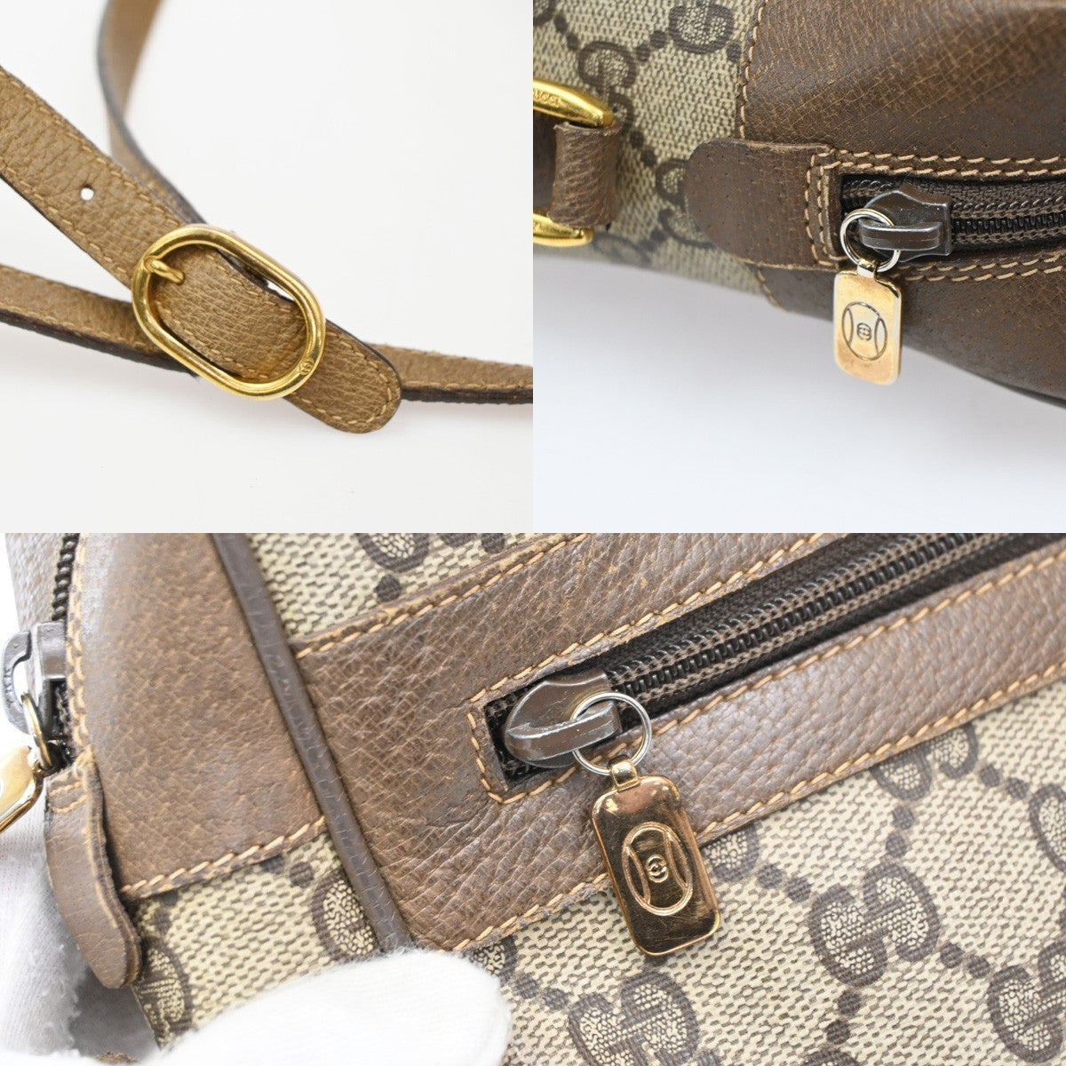 GUCCI GG Pattern Sherry Crossbody Shoulder Bag PVC Leather Brown 32CA618