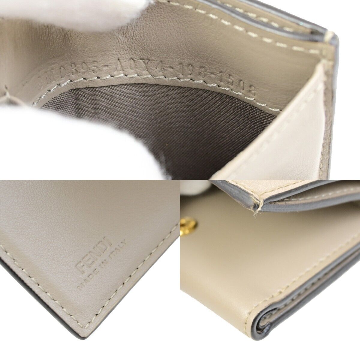 FENDI FF Logo Compact Mini Trifold Wallet Exotic Leather Brown Italy 64KA474