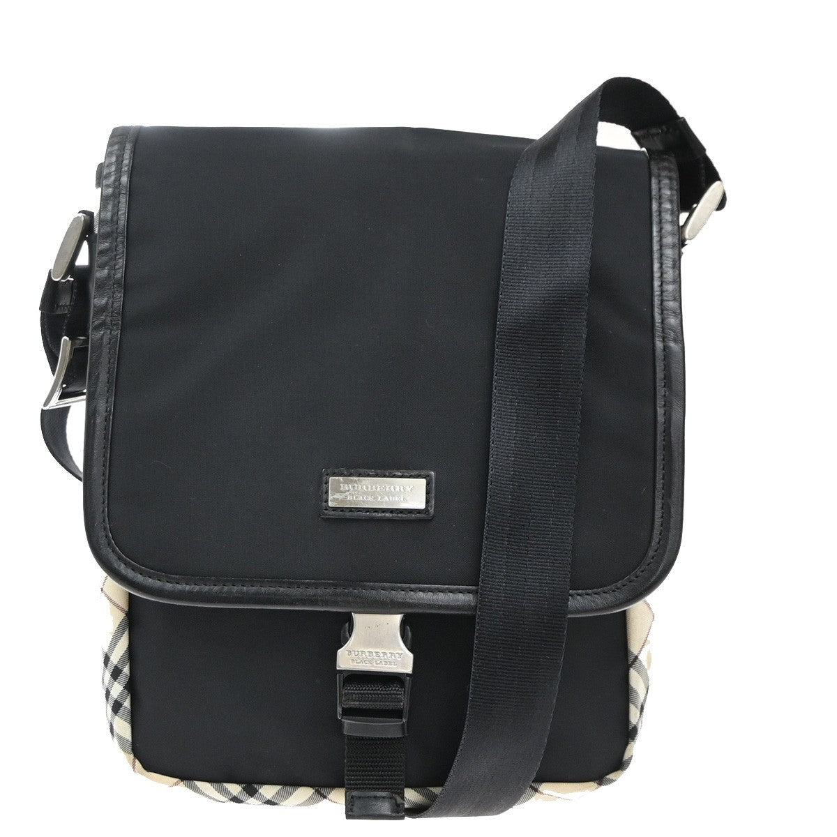 BURBERRY Nova Check Crossbody Mini Shoulder Bag Nylon Leather Black SHW 61KP417