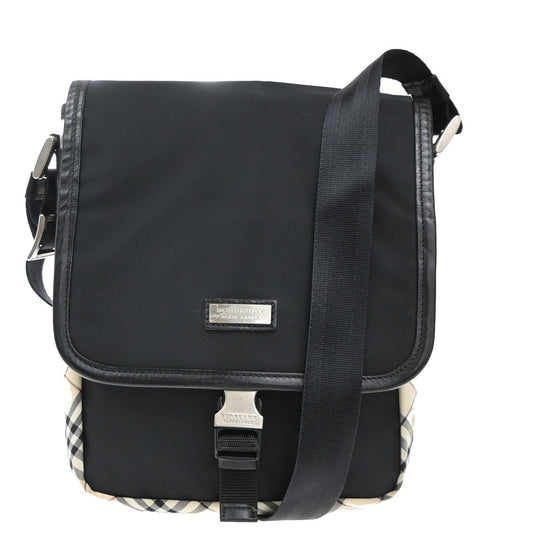 BURBERRY Nova Check Crossbody Mini Shoulder Bag Nylon Leather Black SHW 61KP417