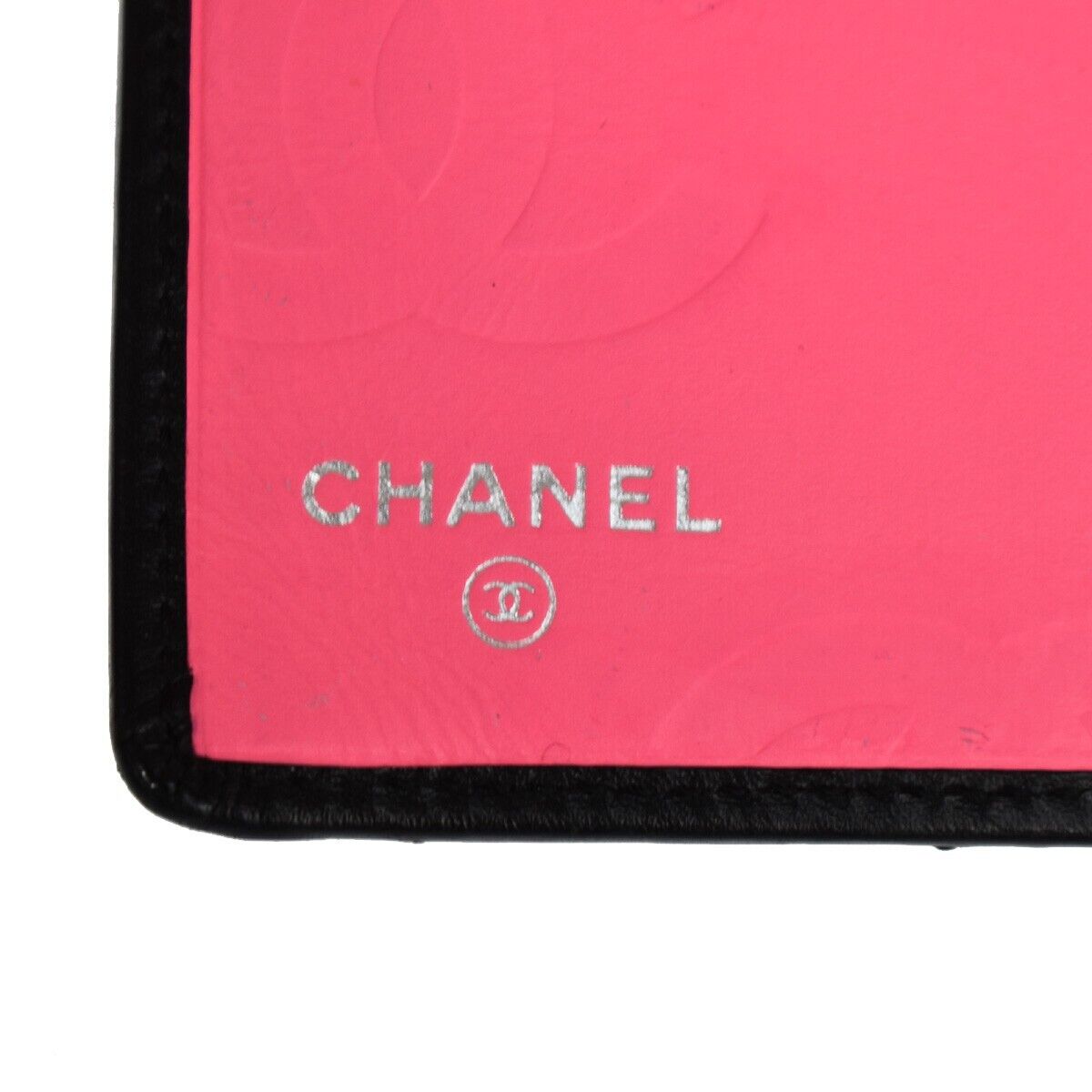 CHANEL CC Logo Cambon Long Bifold Wallet Leather Black Pink Italy 87SH089