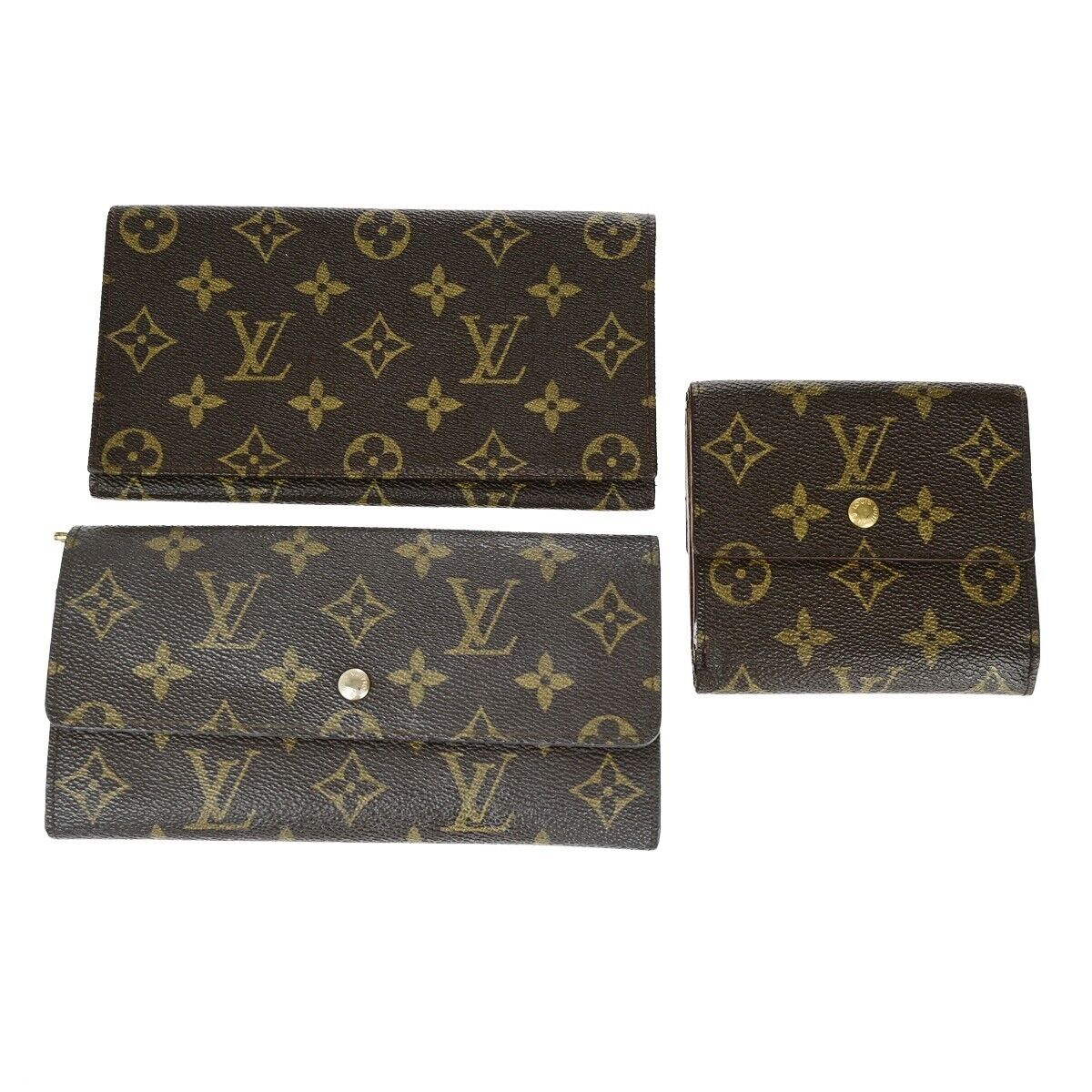LOUIS VUITTON 3 Set Bifold Trifold Wallet Purse Monogram Leather Brown 60YG801