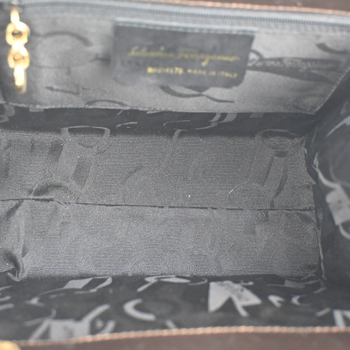 SALVATORE FERRAGAMO Logo Vara Hand Bag Canvas Leather Brown Gold Italy 62YD714