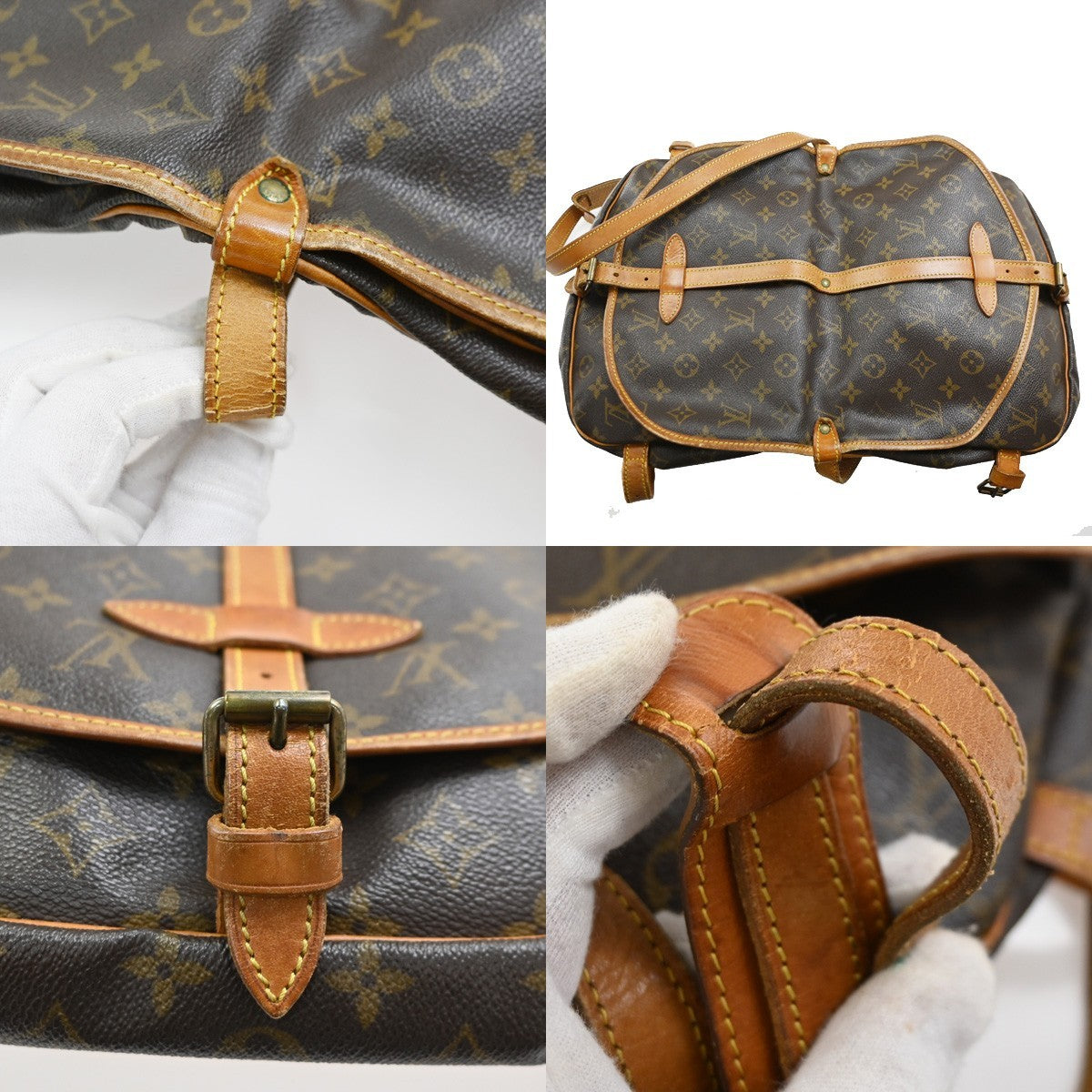 LOUIS VUITTON Logo Saumur 30 Shoulder Bag Monogram Leather Brown M42256 34SA059