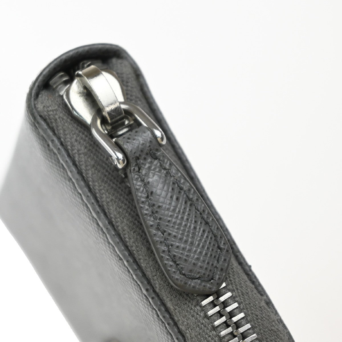 PRADA Zip Around Coin Case Compact Wallet Saffiano Leather Gray Italy 69KP577