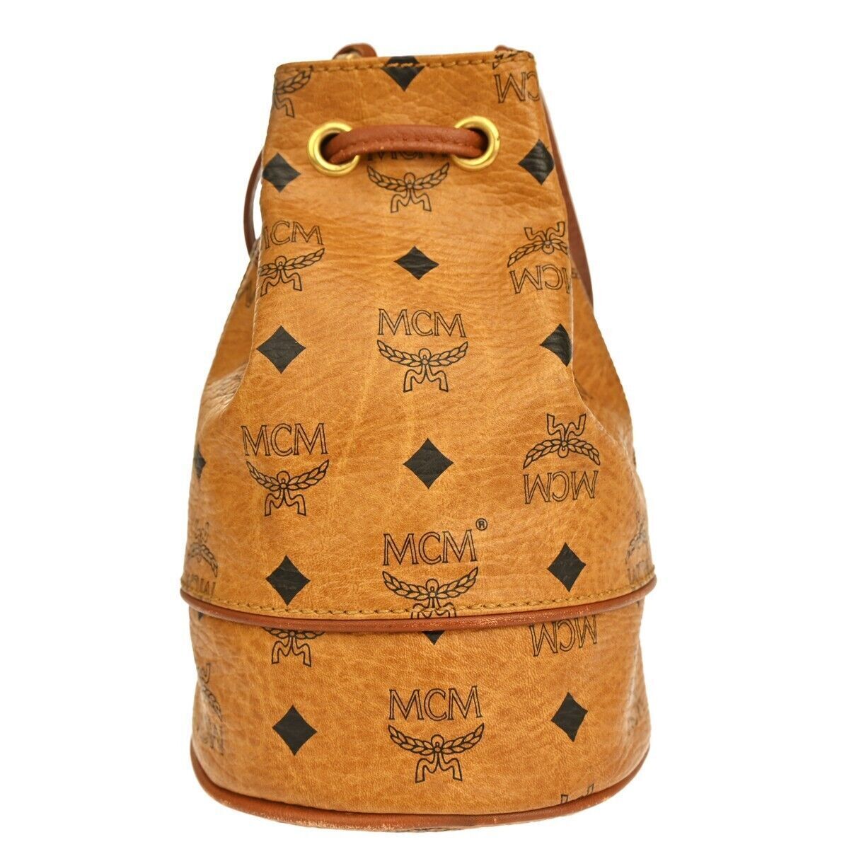 MCM Drawstring Shoulder Bag Leather Brown Gold Plated Made In Germany 68GA036