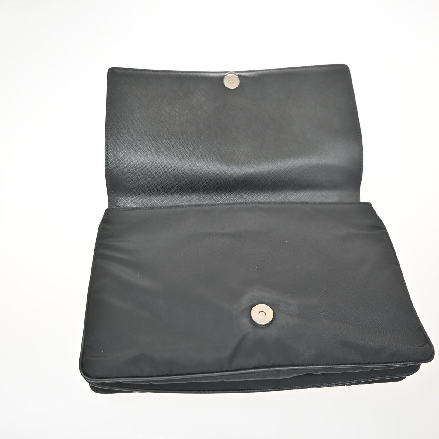PRADA Saffiano Diagonal Chain Shoulder Bag Nylon Leather Black SHW 10KD064