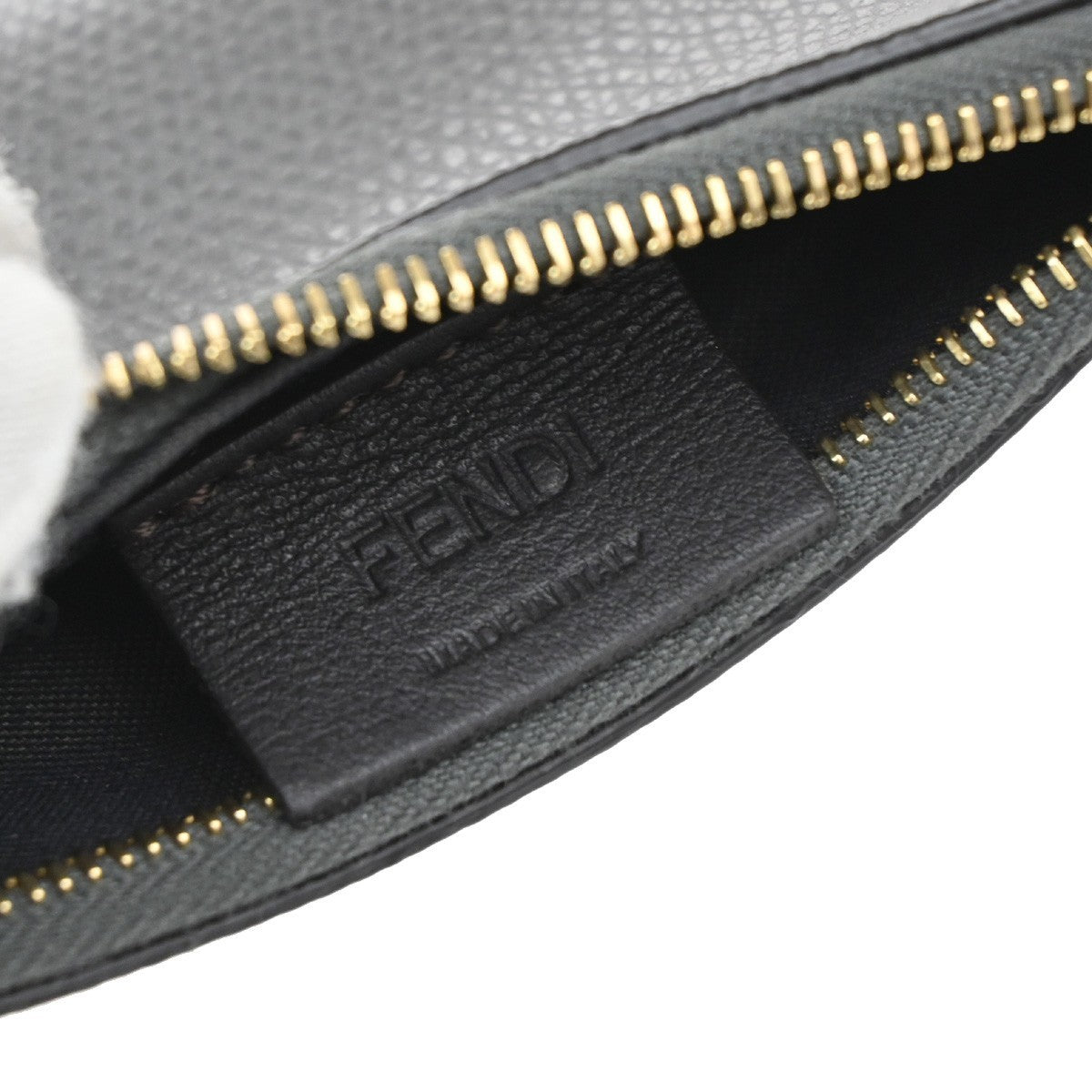 FENDI O' Lock Fragment Case Coin Wallet Purse Leather Grey Gold Italy 30KP201