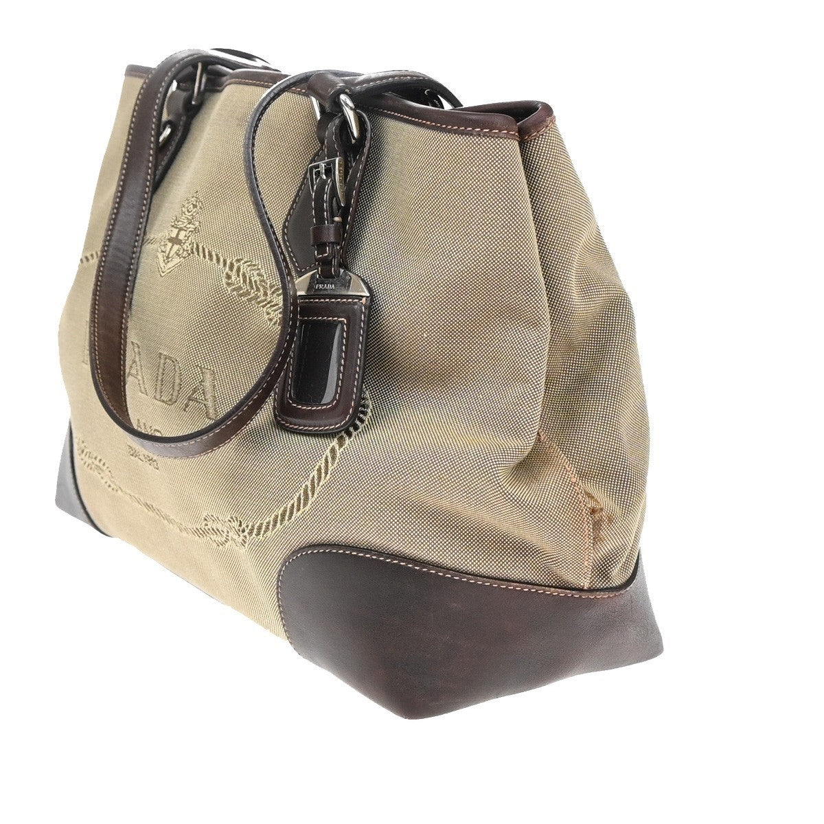PRADA MILANO Logo Shoulder Bag Canvas Leather Brown Made in Italy 38KP156