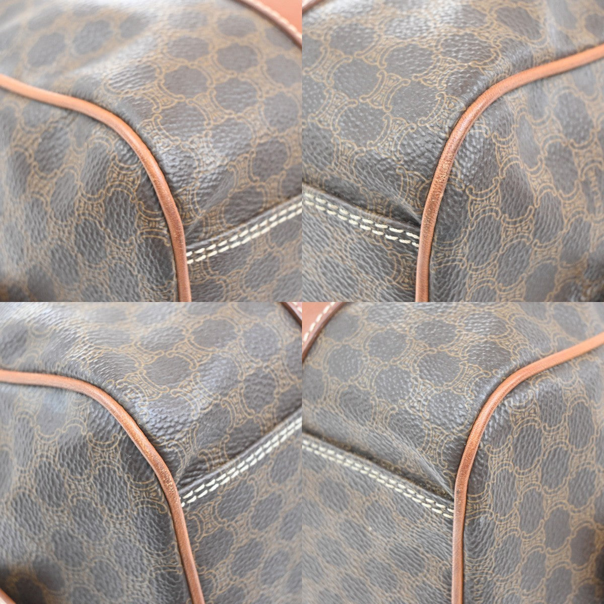 CELINE Logo Macadam Pattern Hand Bag PVC Leather Brown GHW Italy 69KC201
