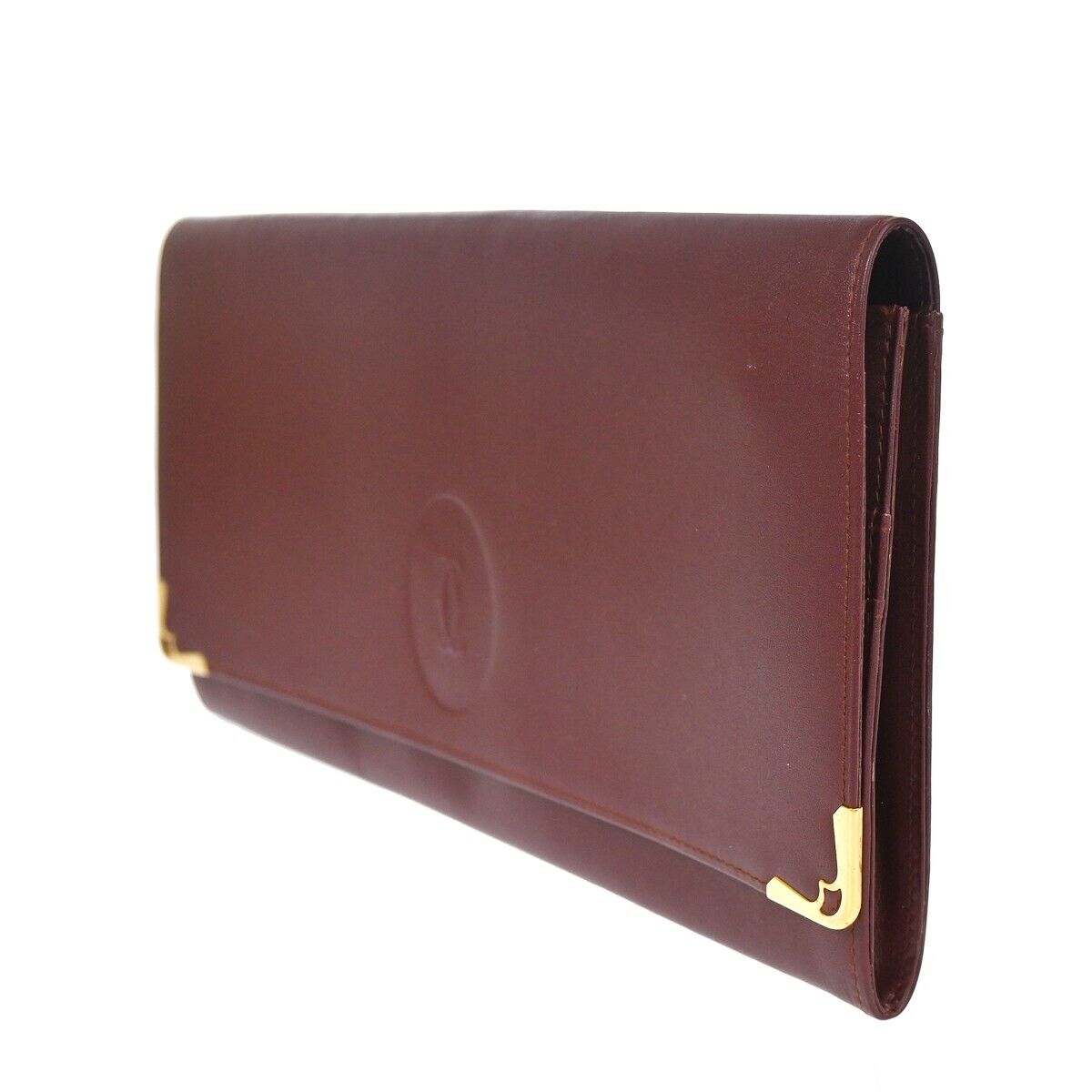 MUST DE CARTIER 2C Logo Wallet Clutch Hand Bag Leather Bordeaux Gold 07EA095