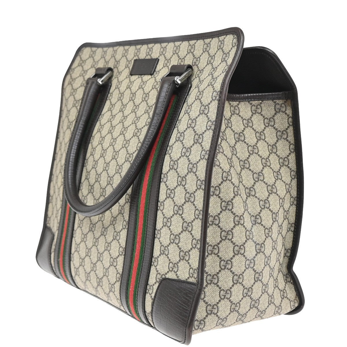 GUCCI Logo GG Pattern Sherry Shoulder Tote Bag Supreme Leather Brown 77KP593