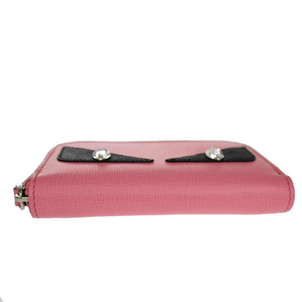 FENDI BAG BUGS Monster Zip Around Coin Wallet Leather Pink Silver Italy 64KA037