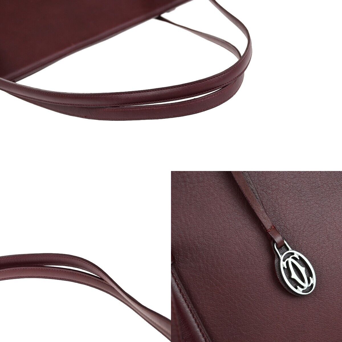CARTIER 2C Logo Shoulder Tote Bag Leather Bordeaux Gold Made in Italy 61SJ349