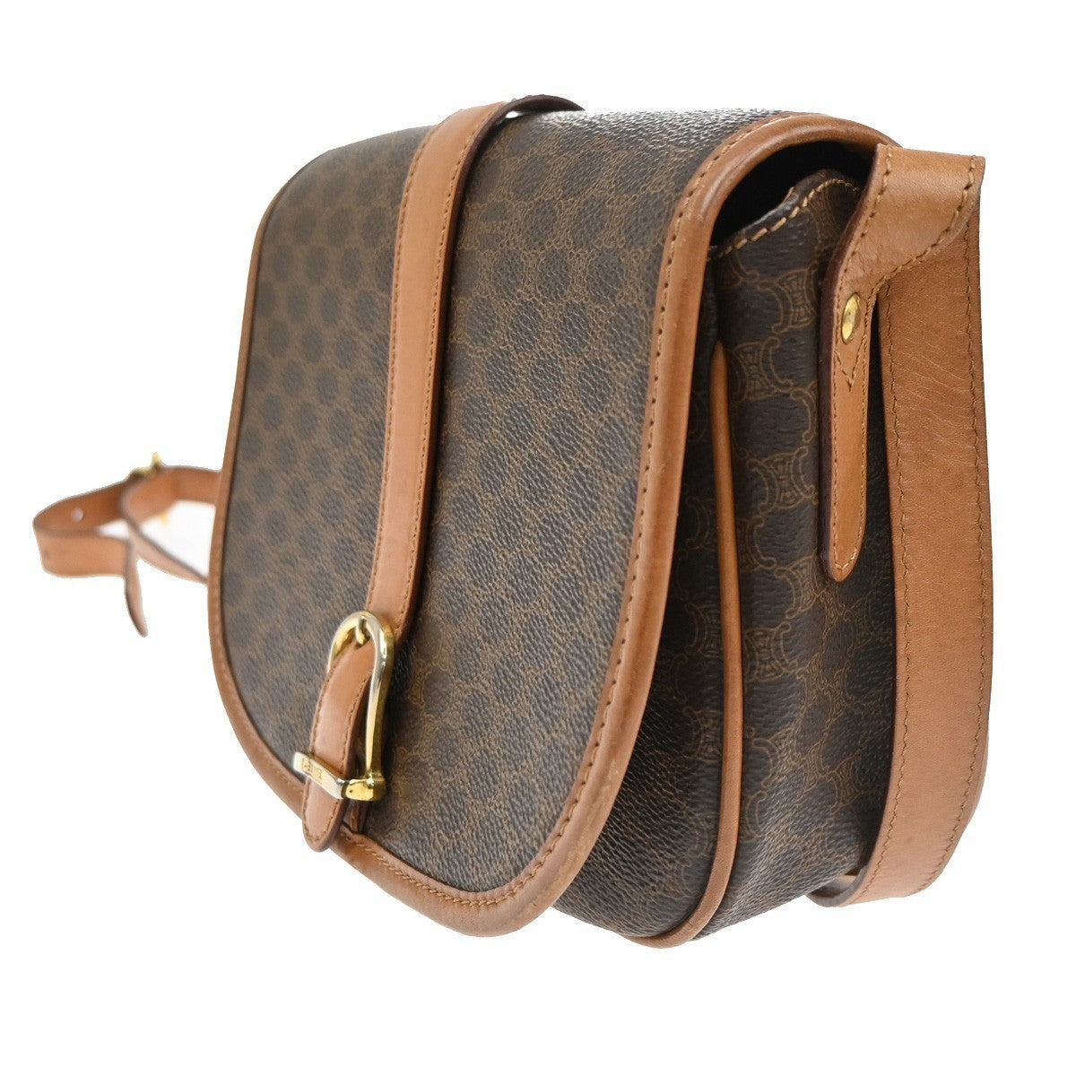 CELINE Logo Macadam Pattern Shoulder Bag PVC Leather Brown GHW Italy 35TA701