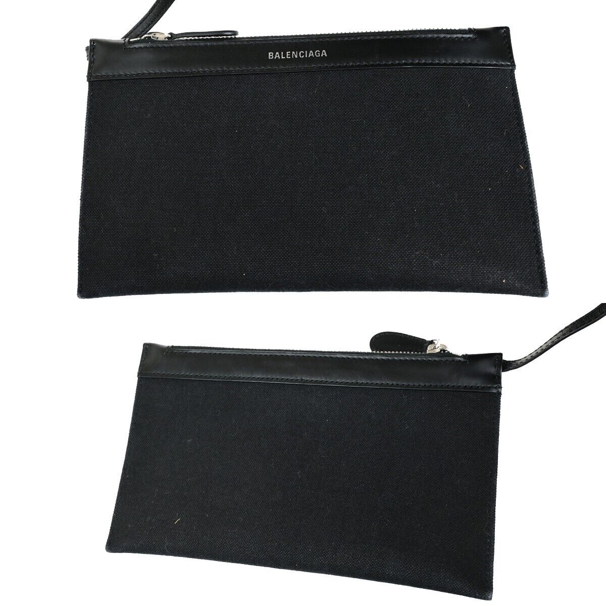 BALENCIAGA Navy Cabas S Hand Tote Bag Canvas Leather Black SHW Italy 32ED210