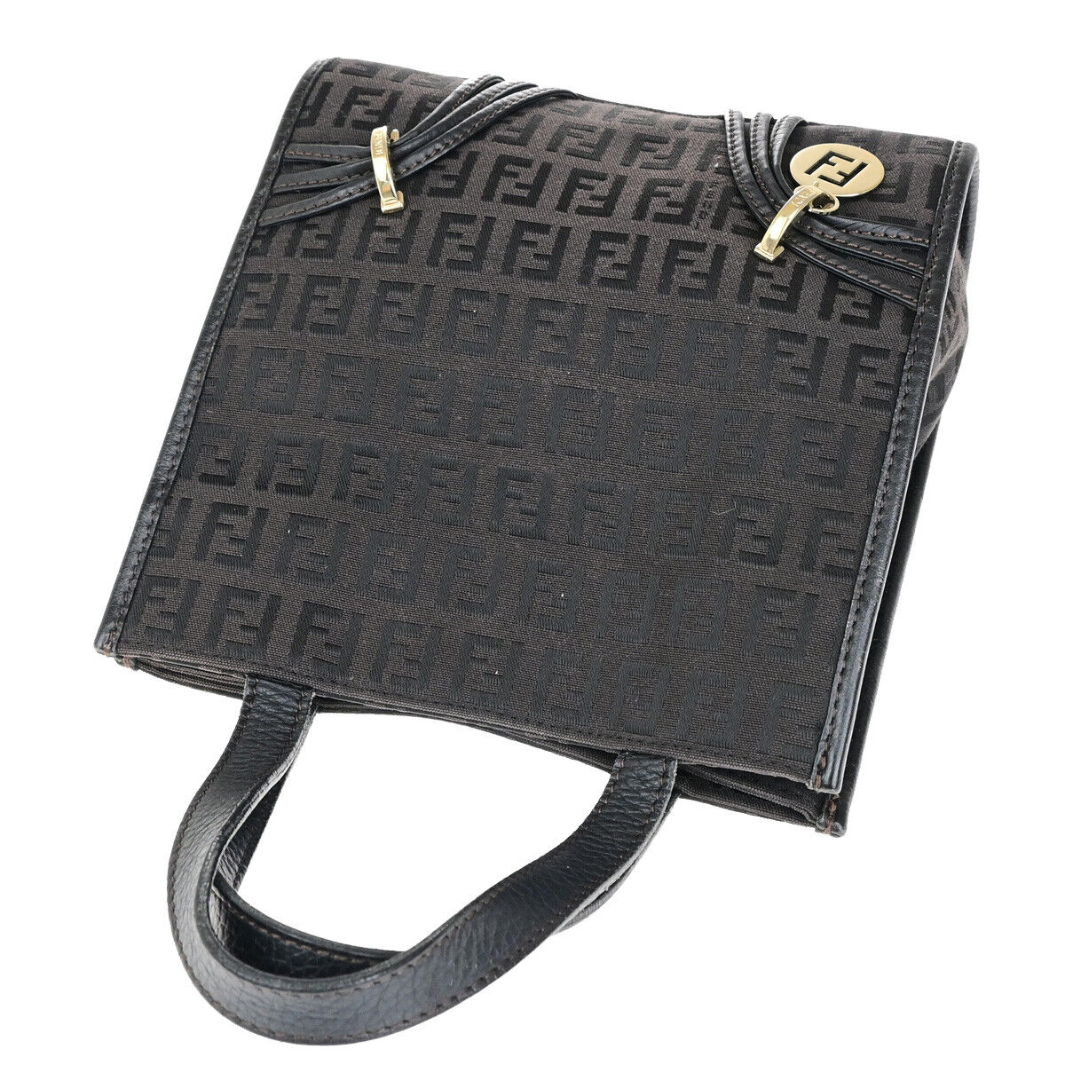 FENDI Logo Zucchino Pattern Shoulder Bag Canvas Leather Brown SHW Italy 70SJ497