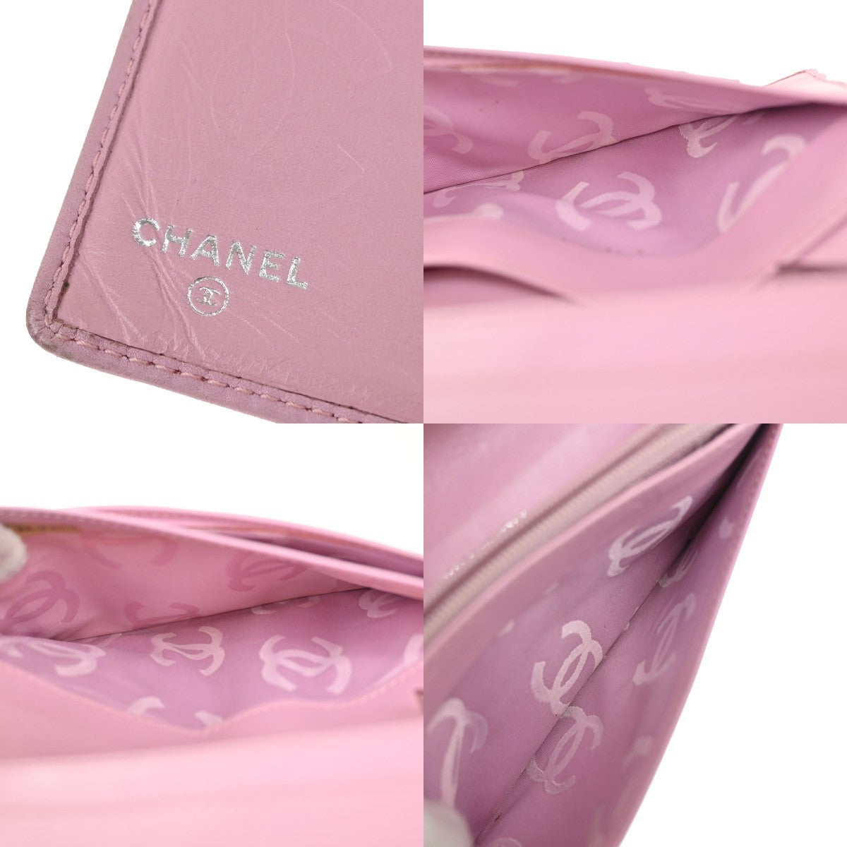 CHANEL CC Logo Long Bifold Wallet Purse Leather Pink SHW Italy 83YH826