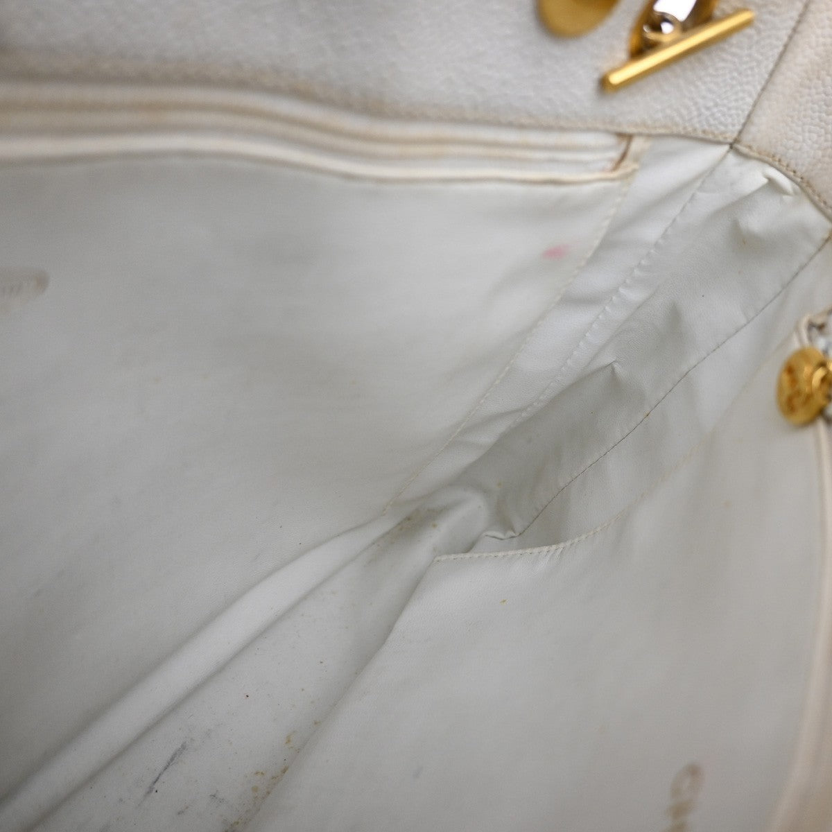 CHANEL CC Shoulder Bag Grained Calfskin Leather White GHW Vintage 12RP179