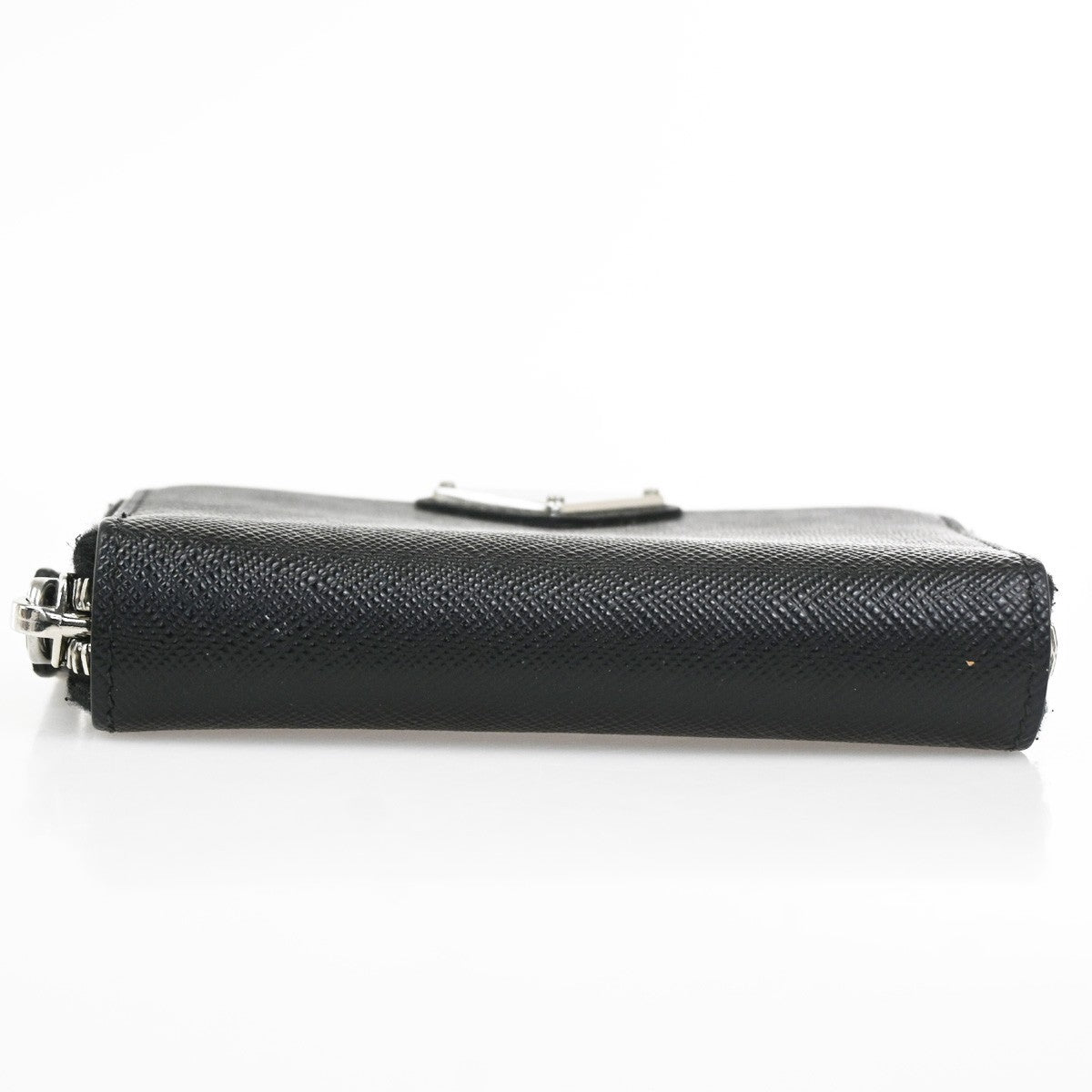 PRADA Saffiano Zip Around Compact Wallet Coin Case Leather BK SHW Italy 33YJ019