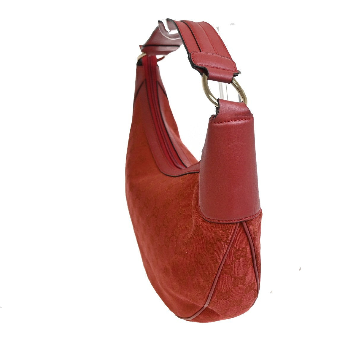 GUCCI Logo GG Pattern Shoulder Hobo Bag Canvas Leather Red Italy 88FB572