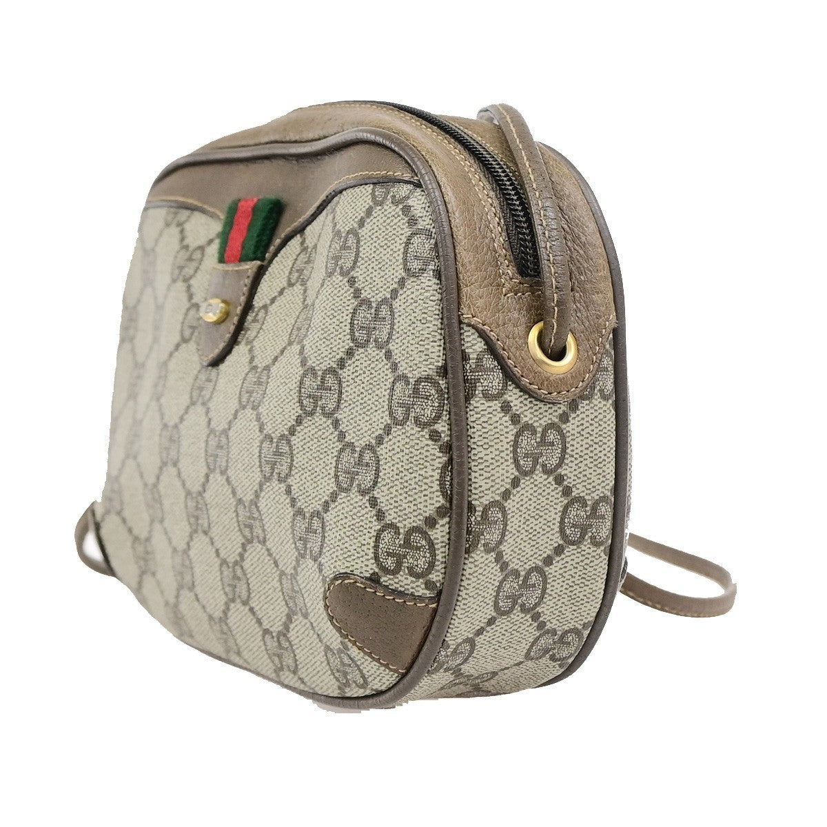 GUCCI Logo Sherry Web GG Pattern Mini Shoulder Bag PVC Leather Brown 68KD111