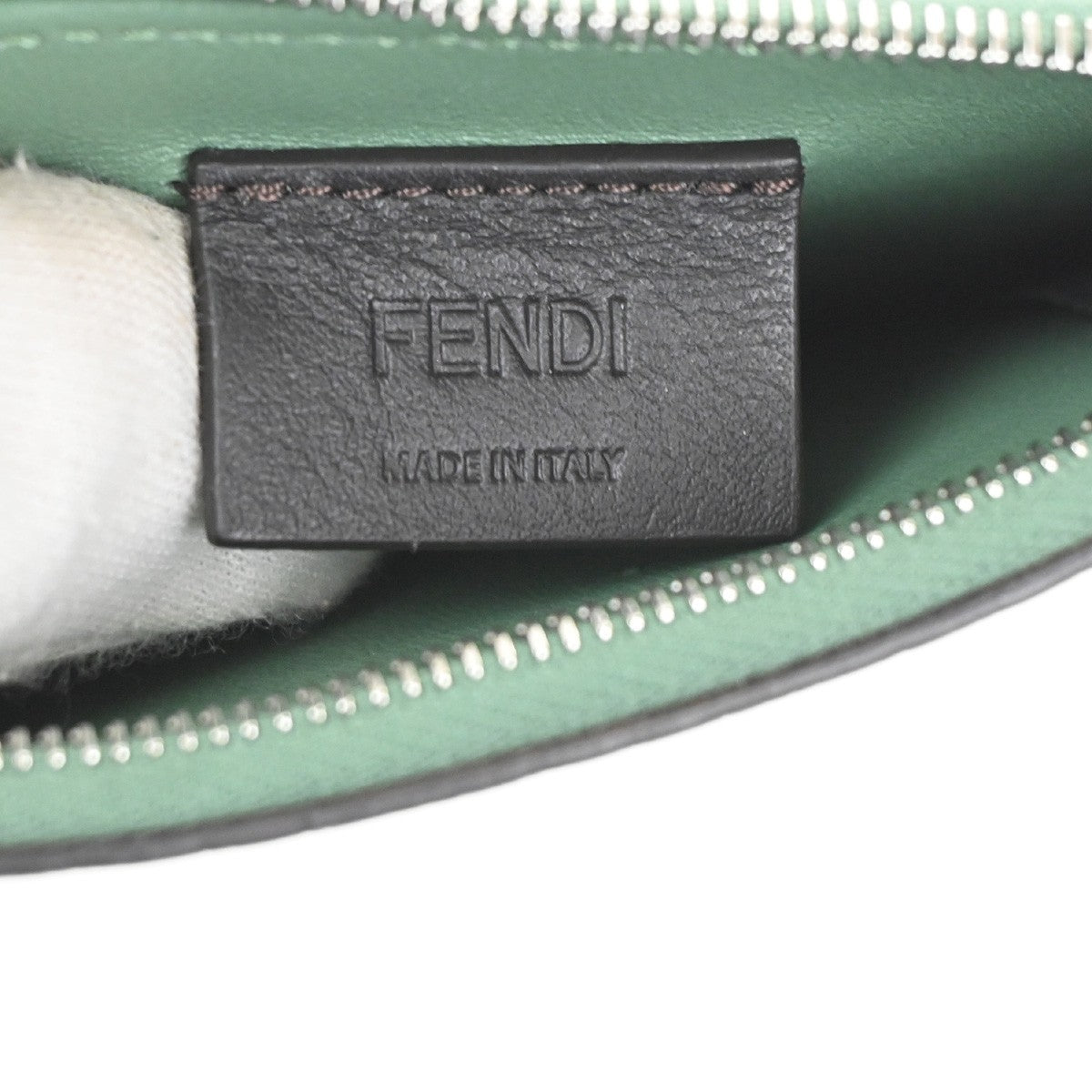 FENDI Logo Card Coin Case Compact Wallet Leather Green SHW Italy 38RL576