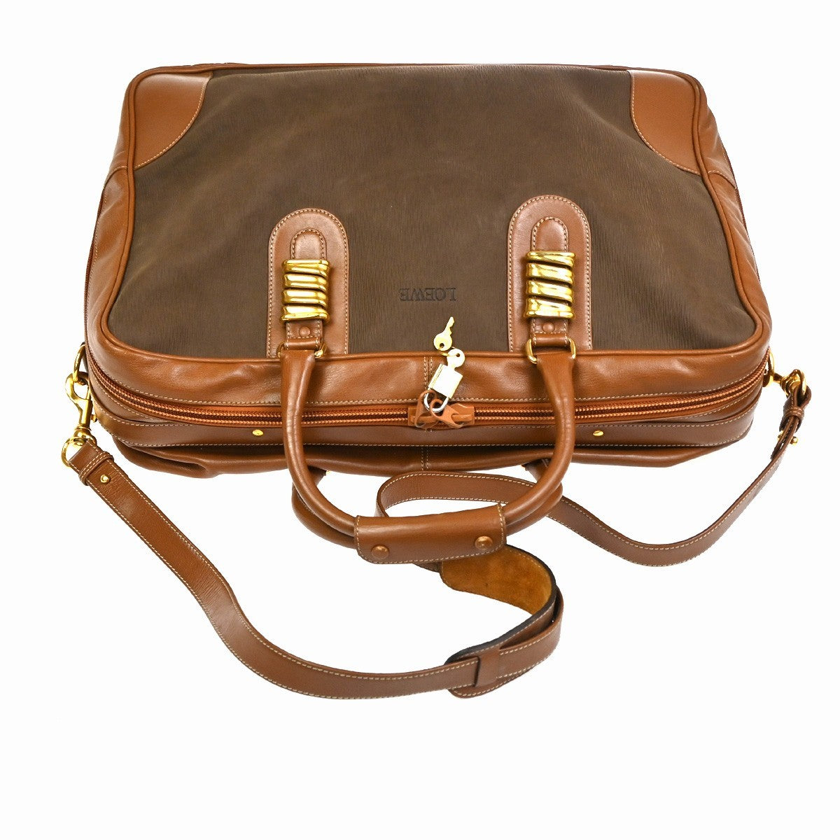 LOEWE LOGO Velazquez Travel 2Way Shoulder Hand bag Suede Leather Brown 31TA577