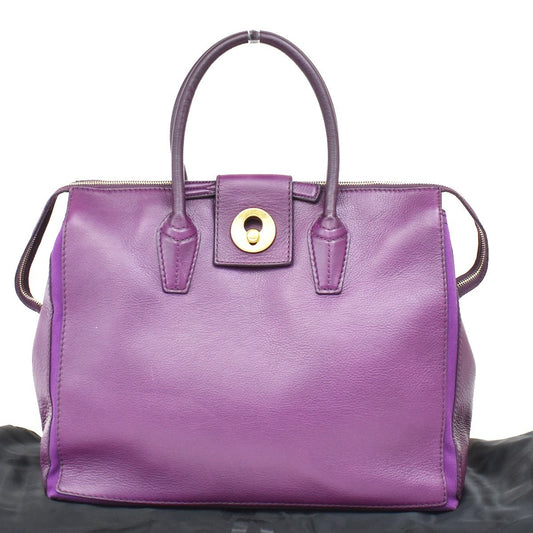 YVES SAINT LAURENT YSL Logo Hand Bag Leather Purple GHW Italy 32EF751