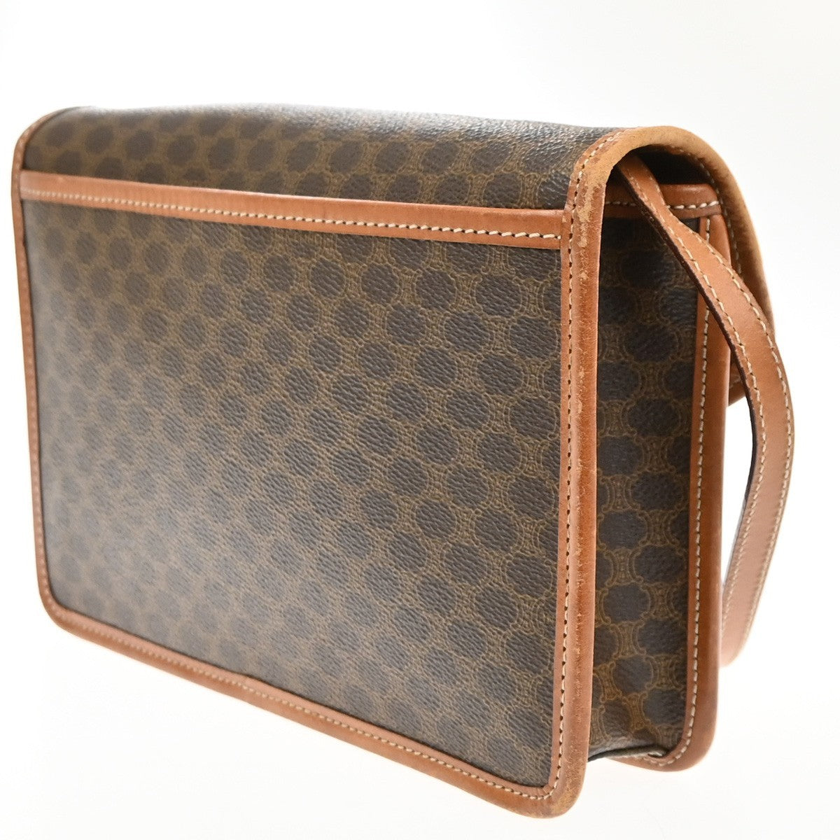 CELINE Logo Macadam Pattern Shoulder Bag PVC Leather Brown GHW Italy 31MA650
