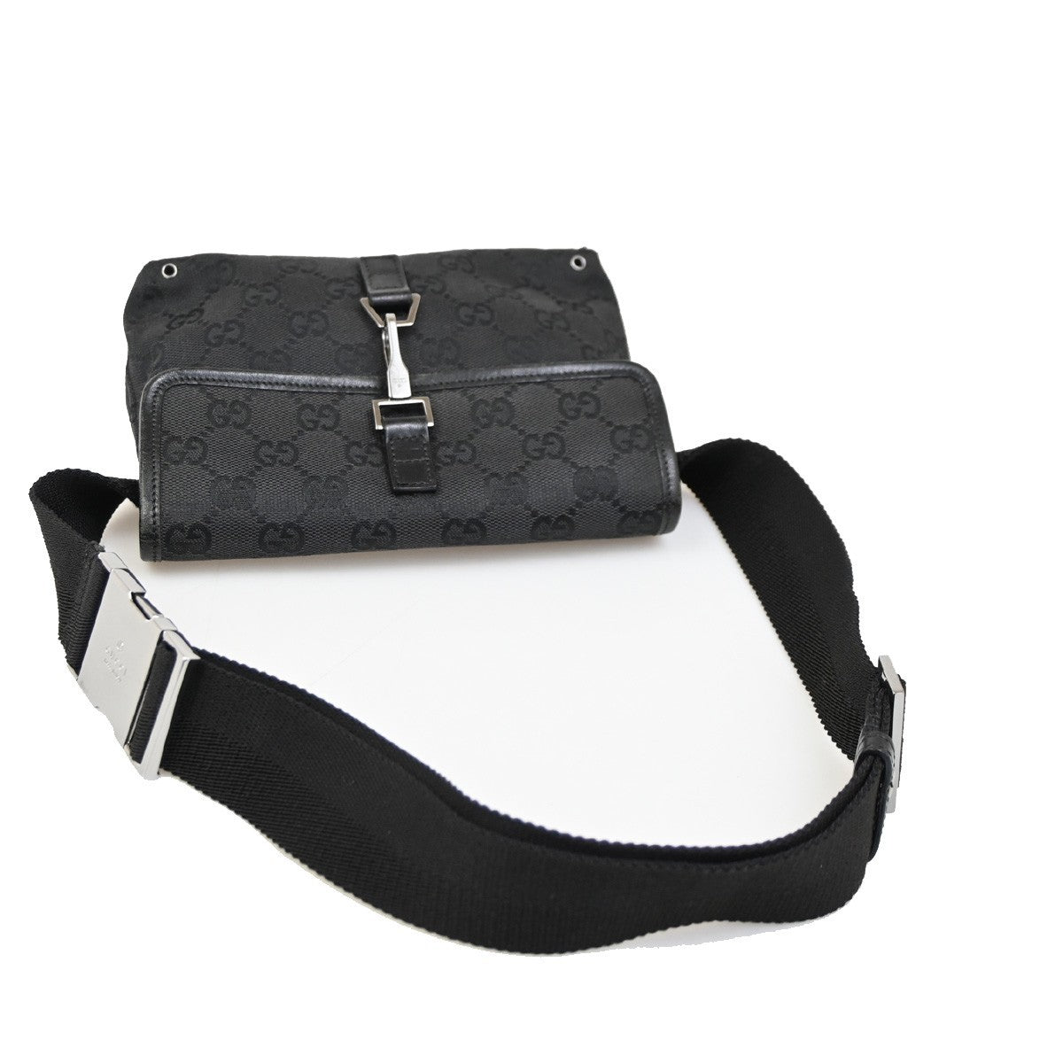 GUCCI GG Pattern Mini Belt Bag Waist Pouch Canvas Black SHW Italy 36DA132