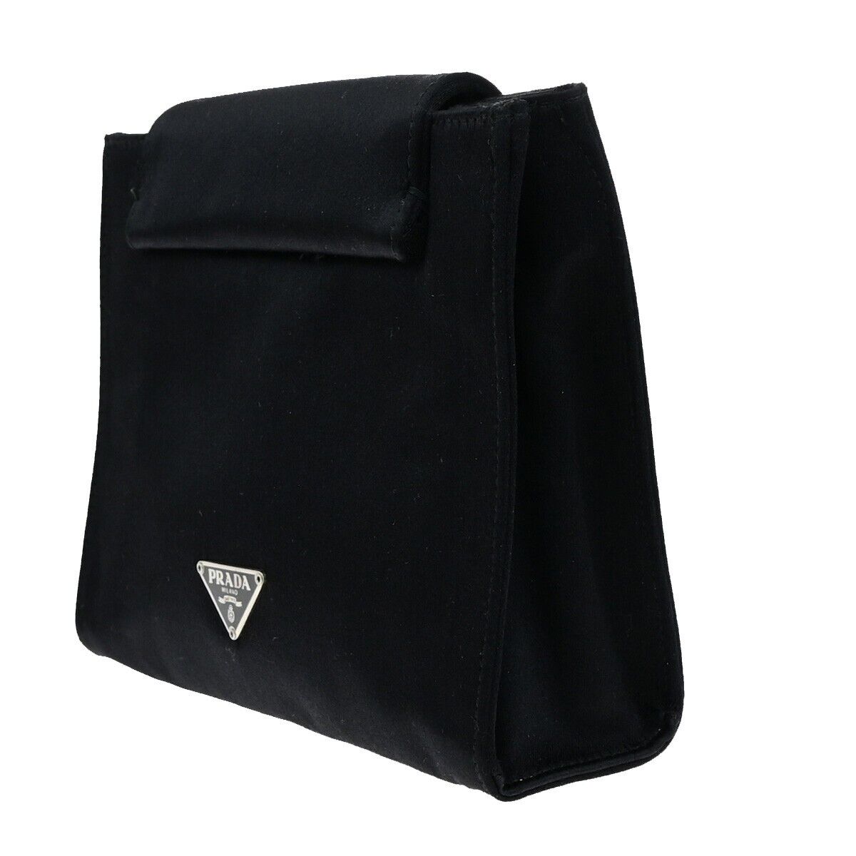 PRADA Logo Pouch Bag Nylon Black Nero Silver Made in Italy 63EB413