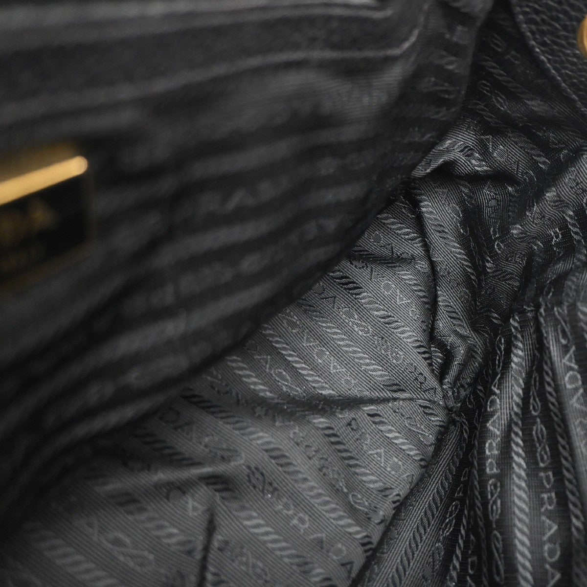 PRADA Logo Shoulder Hand Bag Leather Black GHW 76KP396
