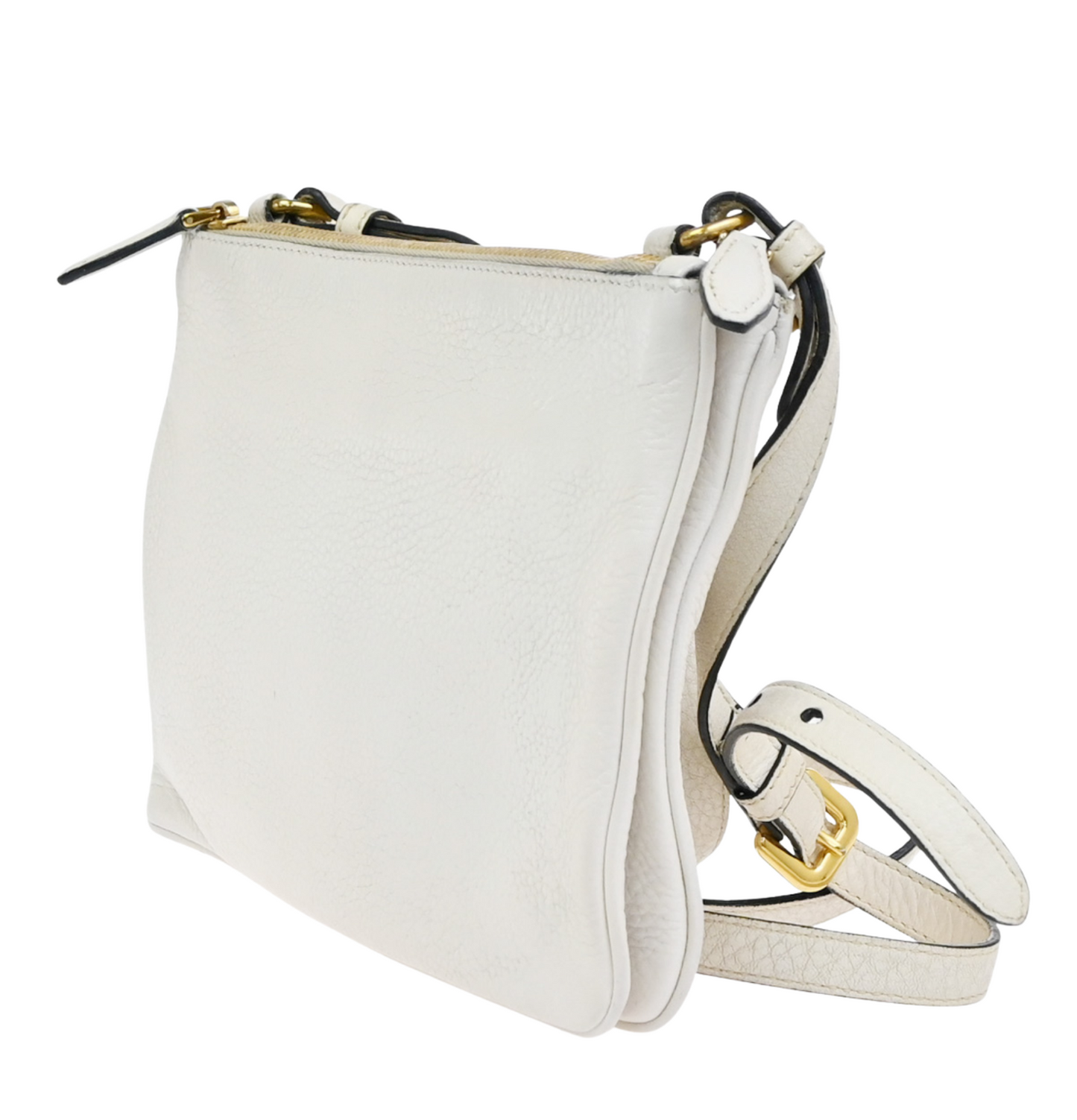 PRADA Logo Crossbody Mini Shoulder Bag Vitello Daino Leather White GHW 76KC639