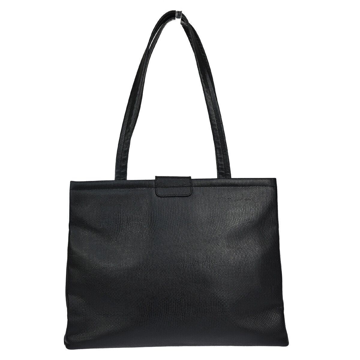 SALVATORE FERRAGAMO Vara Shoulder Tote Bag Embossing Leather Black Italy 02GA132