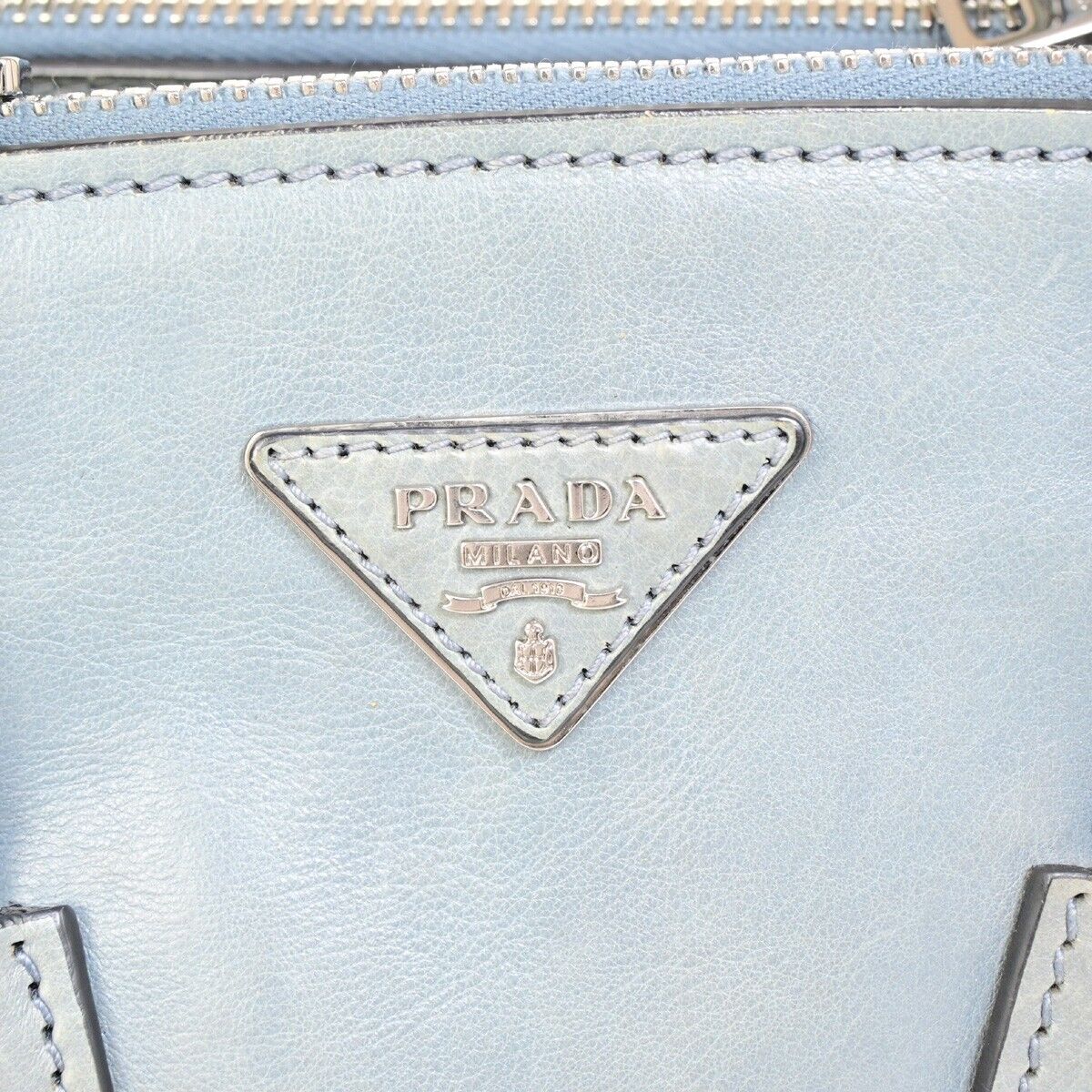 PRADA MILANO Logo 2Way Shoulder Hand Bag Leather Blue Silver Italy 88HC034