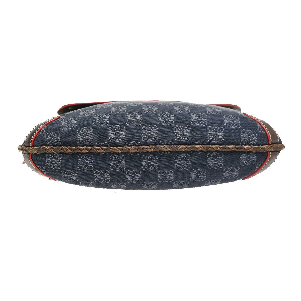 LOEWE Logo Anagram Studded Flap Shoulder Bag Canvas Leather Navy SHW 35CA788