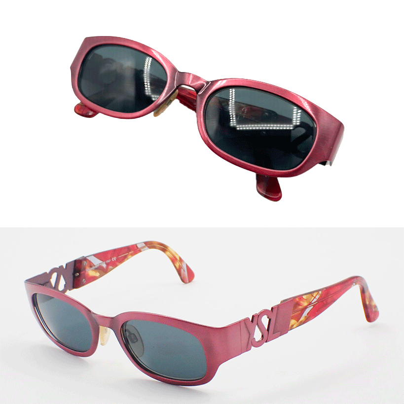 Yves Saint Laurent YSL Logo Sunglasses Eye Wear Plastic Metal Black Pink 01CA891
