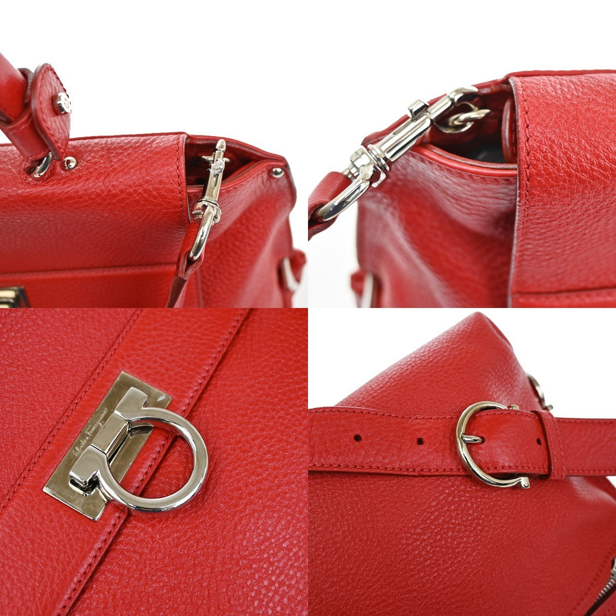 SALVATORE FERRAGAMO Gancini 2Way Shoulder Hand Bag Leather Red SHW 34KB417