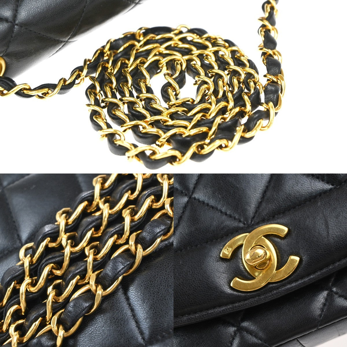 CHANEL Diana Matelasse 25 Chain Shoulder Bag Leather Black GHW Vintage 887RP111