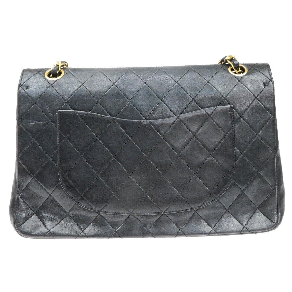 CHANEL CC Matelasse 25 Double Flap Chain Shoulder Bag Leather Black VTG 654RF208