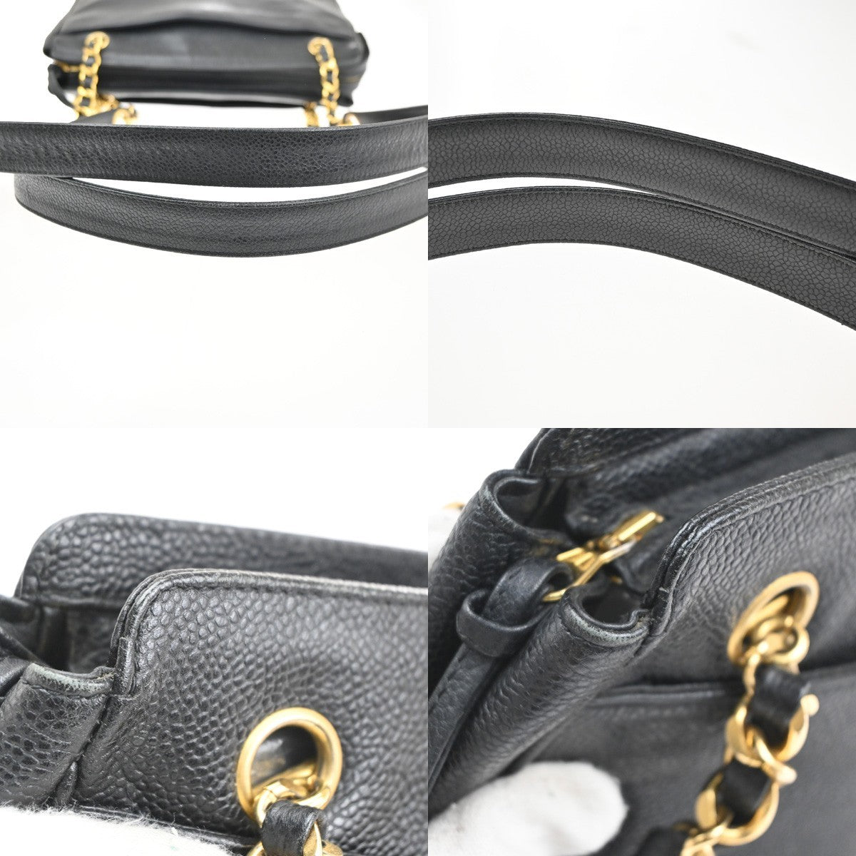 CHANEL Logo Shoulder Hand Bag Grained Calfskin Leather Black GHW Italy 373RL789